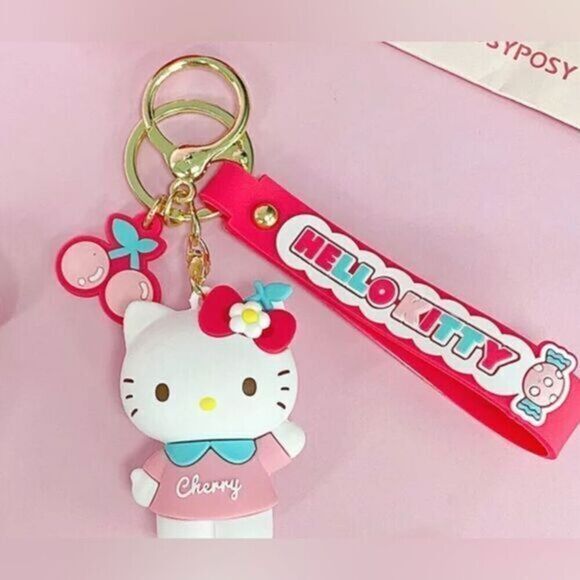 NWT Sanrio Kuromi Hello Kitty Doll Cherry Keychain Bag Pendant - Picture 1 of 4
